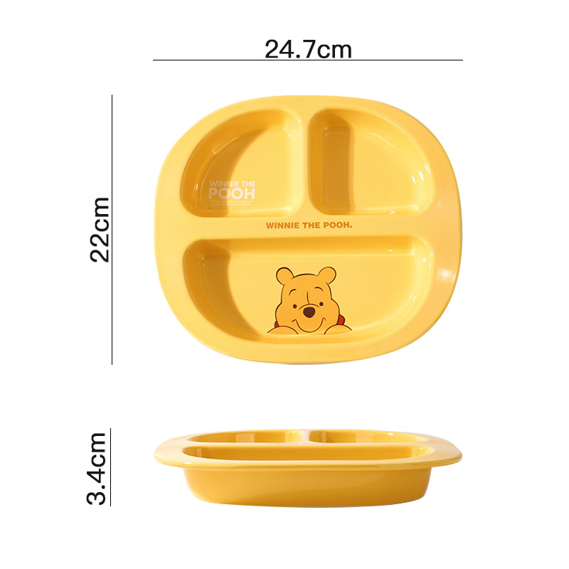 Disney Pooh Stitch Ceramic Baby Ensalada linda para niños Té de la tarde Disco reductor de grasa Disco de tres comparticiones