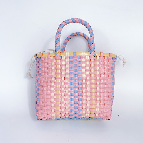PVC straw bag pure handmade contrasting color straw bag woven bag shoulder portable crossbody bag vacation beach bag