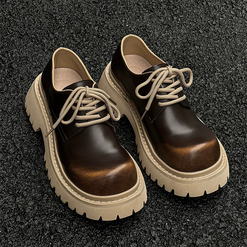 Туфли дерби с большой головкой Микки для мужчин и женщин, маленькие кожаные туфли на толстой подошве в британском стиле, с круглым носком 14702, коричневые-J