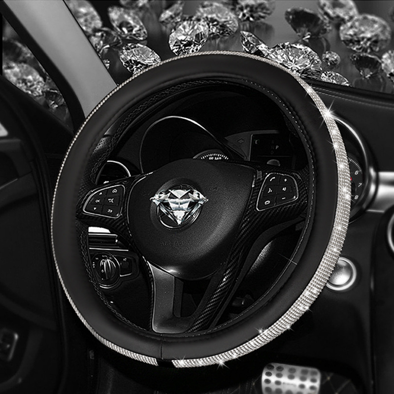 厂家批发水钻带钻石汽车方向盘套 跨境时尚镶钻女士四季通用把套