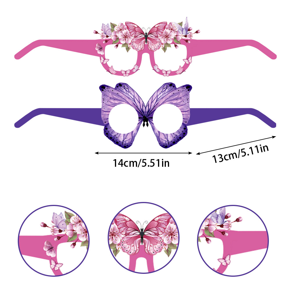 Gafas de papel de mariposa hermosas - Nuevo modelo transfronterizo, para fiestas de cumpleaños, accesorios de fotografía divertidos para niños y adultos