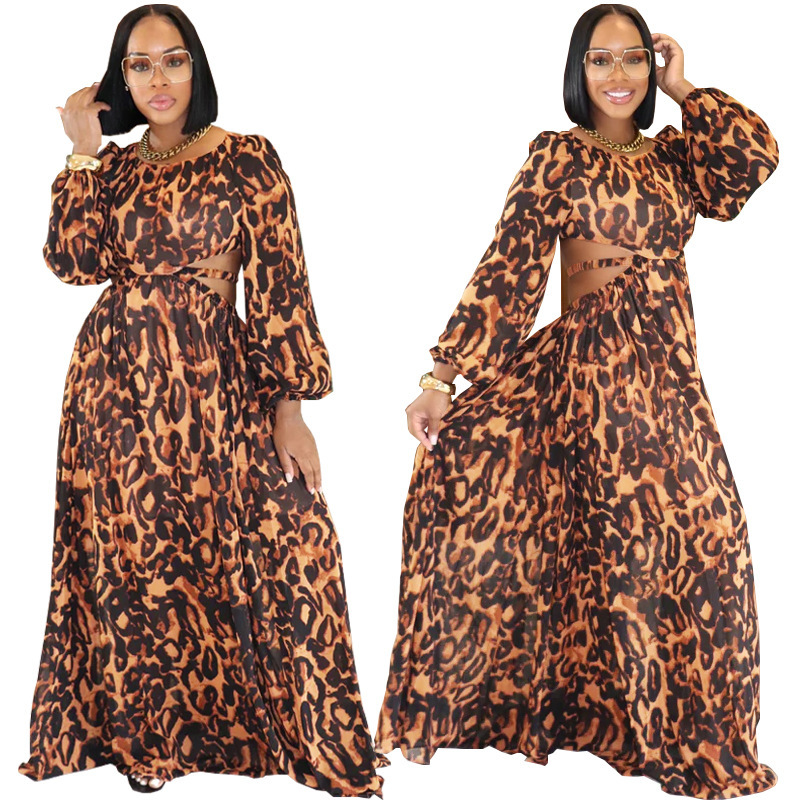 471 Backless and Waistless Sexy Leopard Print Long-Sleeved Round Neck Comfortable and Casual Amazon Cross-Border European and American Long Skirt for Women 471 Backless and Waistless Sexy Leopard Print Long-Sleeved Round Neck Comfortable and Casual Amazon Cross-Border European and American Long Skirt for Women