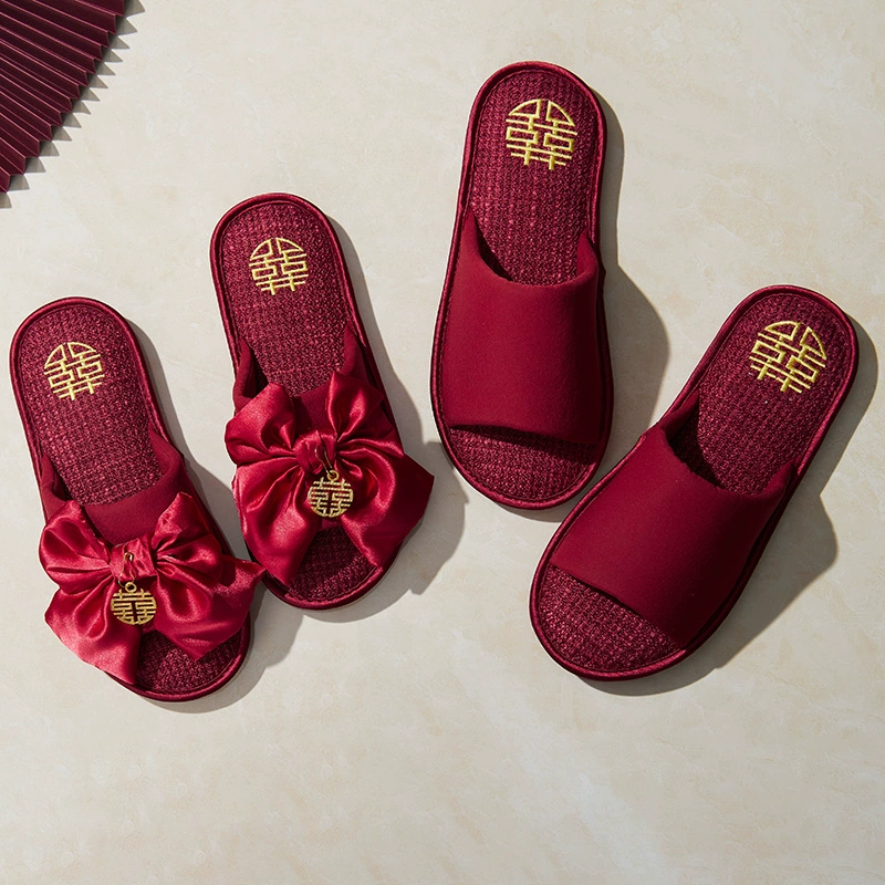 Свадебные тапочки Красные женские льняные летние весна и осень Четыре сезона Мягкие домашние тапочки из хлопка и льна оптом Свадебные тапочки Праздничная пара