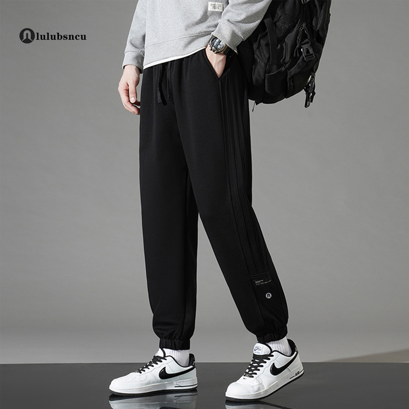 Lulu Sports Casual Pants Men's 2025 New Spring and Autum Loose Leggings Sweatpants Black Cuffed Pants