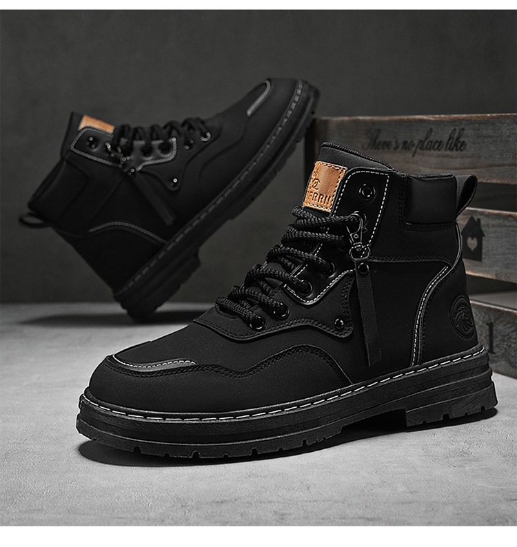 Autumn men's shoes High top British style work big yellow boots men's all-in-one platform ankle boots_voghion.com