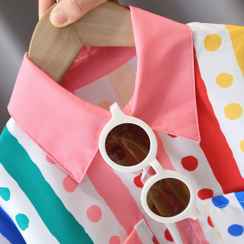 7114 Traje de camisa para niños 2025 verano nuevo estilo niño ropa de vacaciones bebé estilo occidental vestido de verano de manga corta
