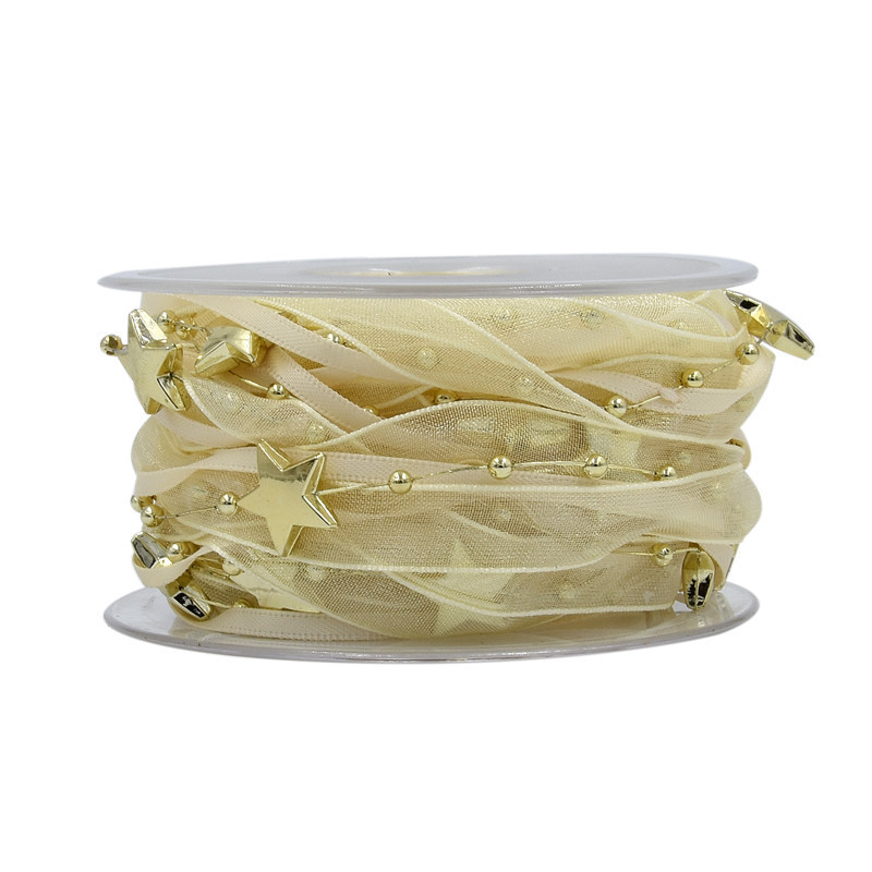 Transfronteriza estrella de cinco puntas cuentas de alambre de plástico cinta de gasa flor regalo embalaje cinta árbol de Navidad cinta decorativa