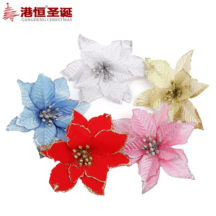 13cm simulated fur red Christmas flower Christmas tree accessory gold powder edge wedding Christmas decoration flower wholesale price