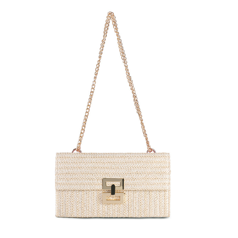 2025 New Vacation Style Multi-Compartment Chain Flap Twist Lock Straw Woven Shoulder Cross-Border Women's Bag_voghion.com