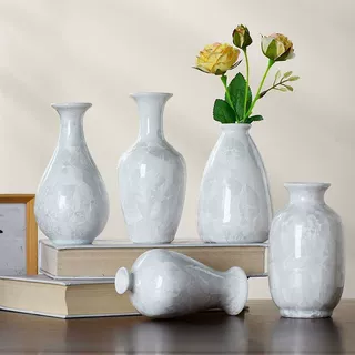 结晶釉白色冰花陶瓷花瓶创意办公家居茶道摆件禅意风花插水培装饰