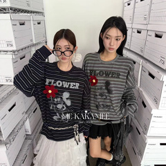 ME KAKAMEE十三行秋季美式卡通MQ休闲宽松大版上衣长袖T恤女 8911