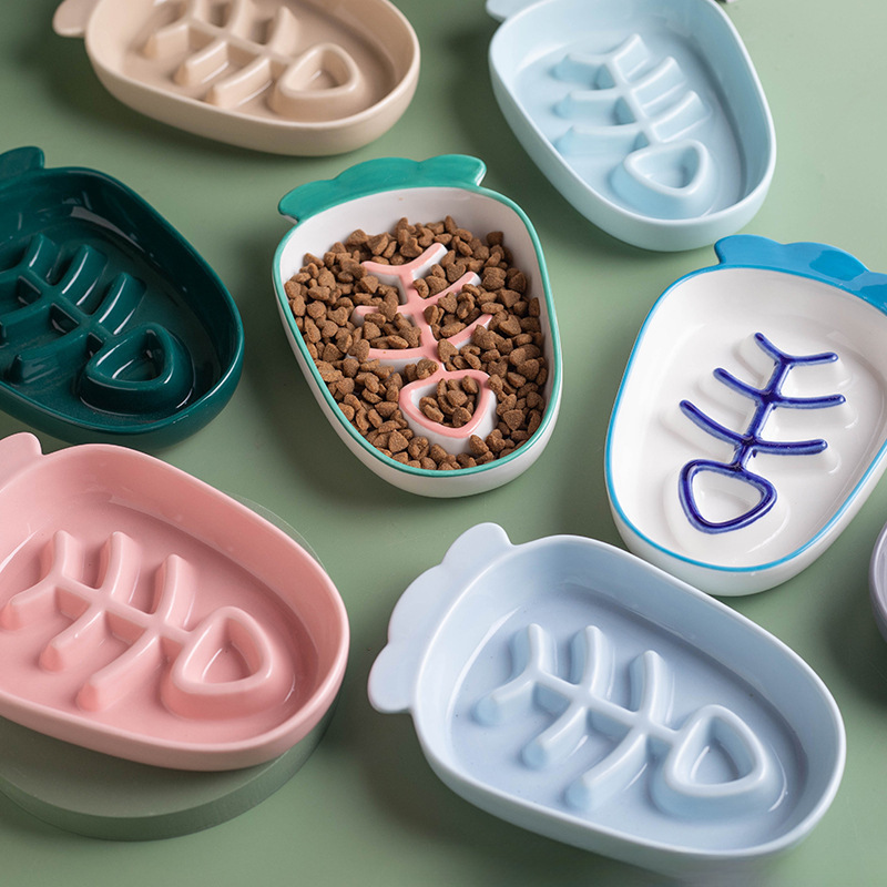 猫碗陶瓷盘碟子可爱猫食盆饭盆防打翻猫咪慢食碗狗碗食盆宠物用品