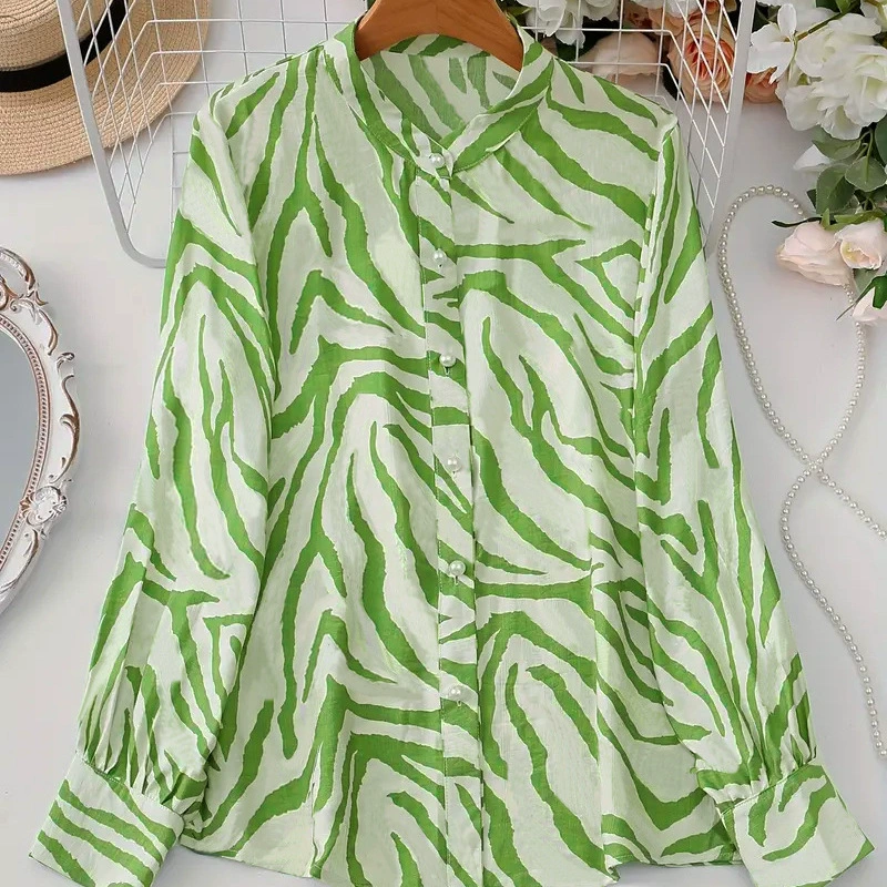 2025 рубашка большого размера с принтом зебры рубашка с длинными рукавами на пуговицах