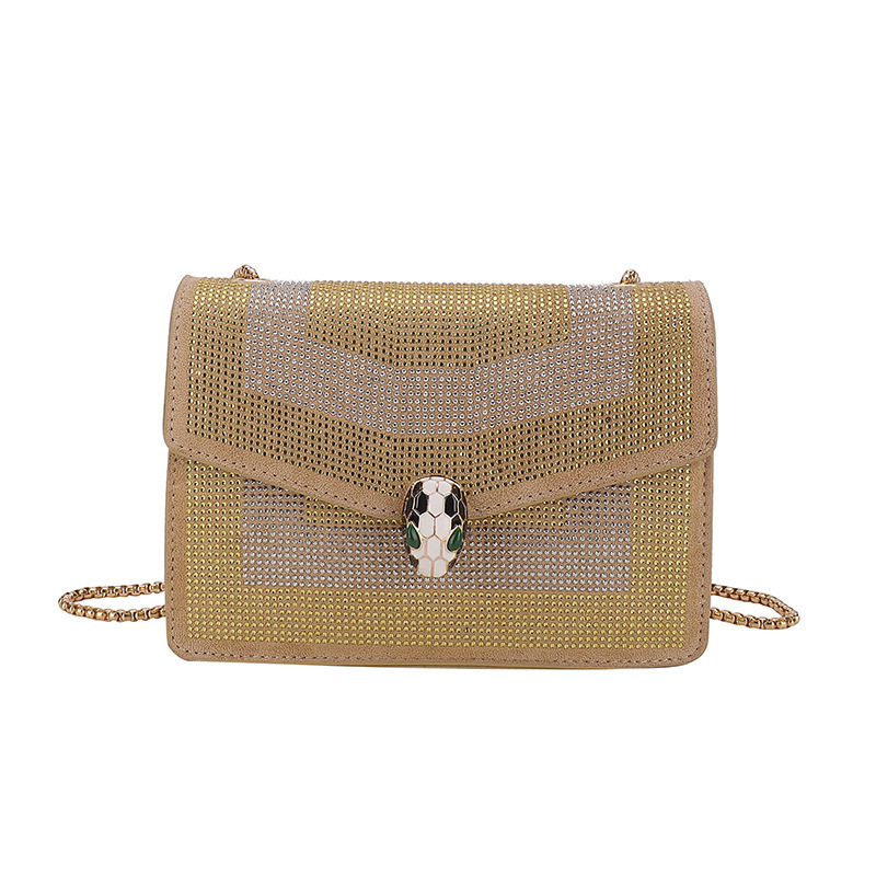 Bolso cuadrado pequeño de diamantes de imitación de color de moda transfronteriza 2023 otoño nuevo estilo cadena de aire occidental mensajero de un solo hombro mochila pequeña simple