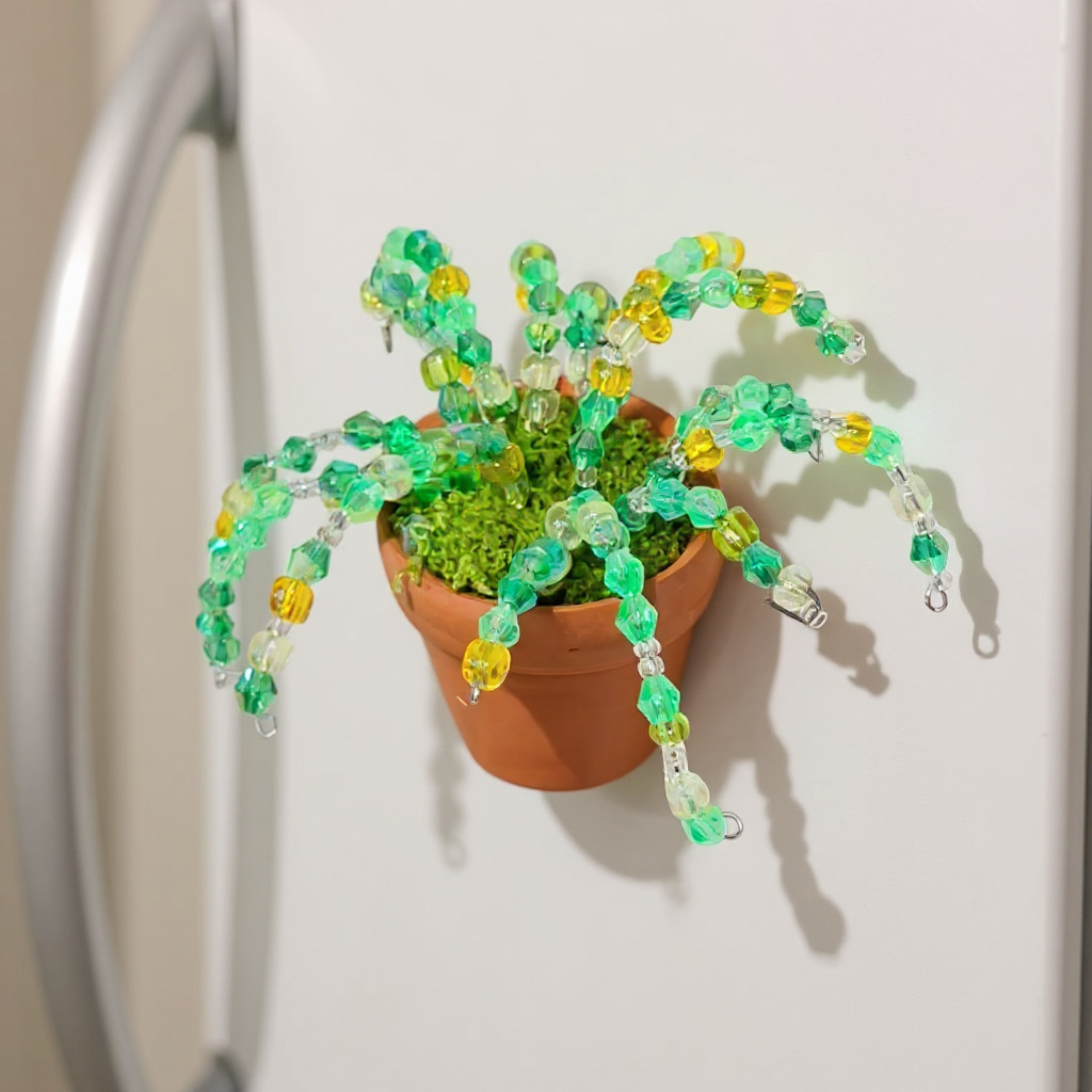 冰箱贴仿真植物盆栽玻璃珠串珠批发diy玩具冰箱贴桌面小摆件清新