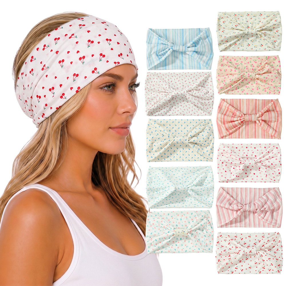Fresh and sweet yoga sports fitness sweat-absorbing headband, custom sports headband with cherry print headwear
