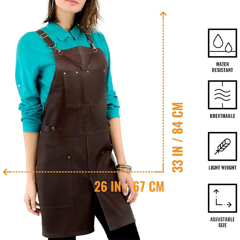 Delantal de piel de PU de Amazon transfronterizo, impermeable y a prueba de aceite, corte de pelo, ropa de trabajo, delantal de cocina para el hogar, personalizado al por mayor