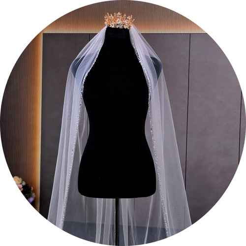 Youlapan European and American new handmade beaded veil, simple and elegant main wedding dress, plain veil, pearl veil V128
