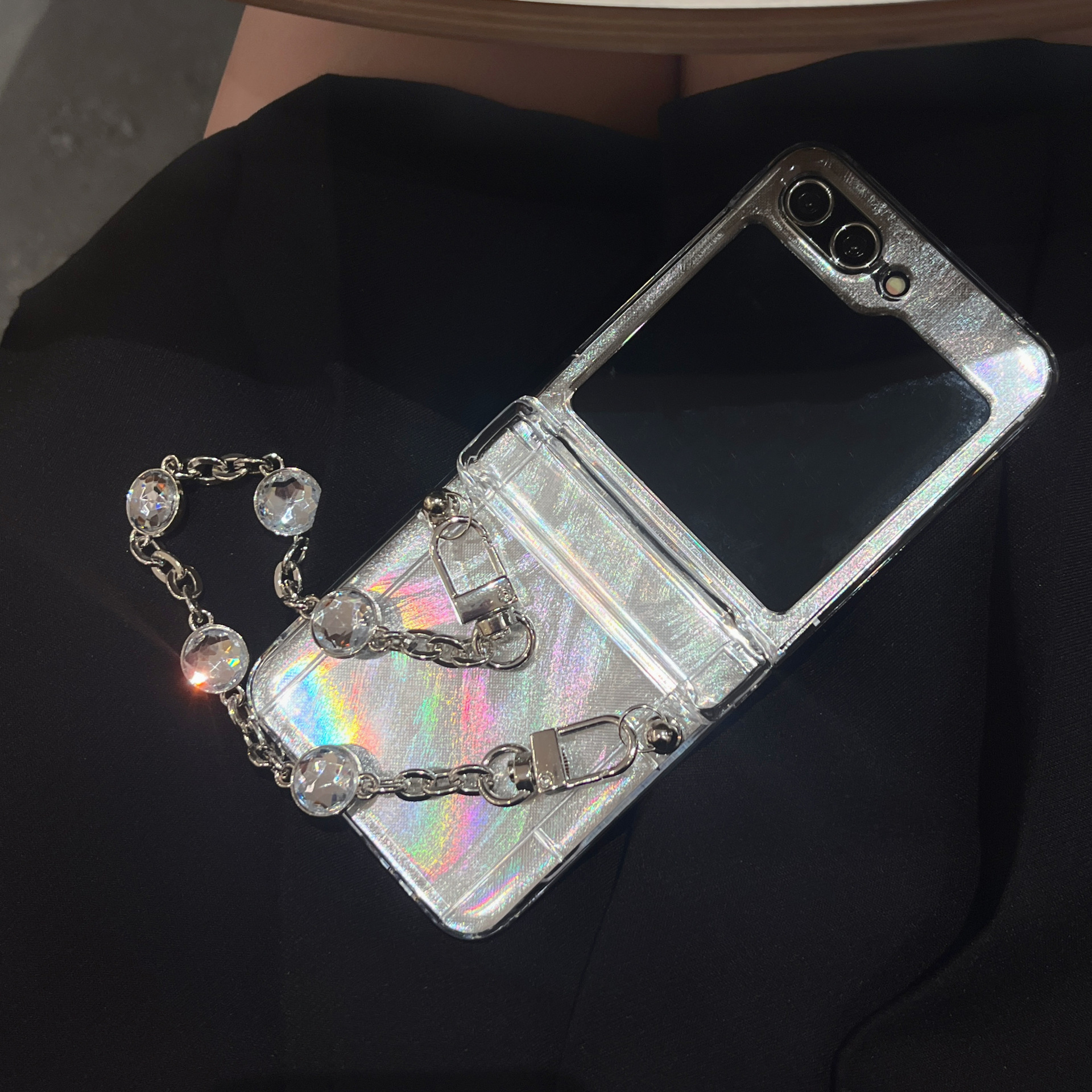 Feather Yarn Love Bracket Suitable for Samsung Zflip5 Phone Case Folding Screen Zflip4/3 Protective Cover Transparent Card_voghion.com