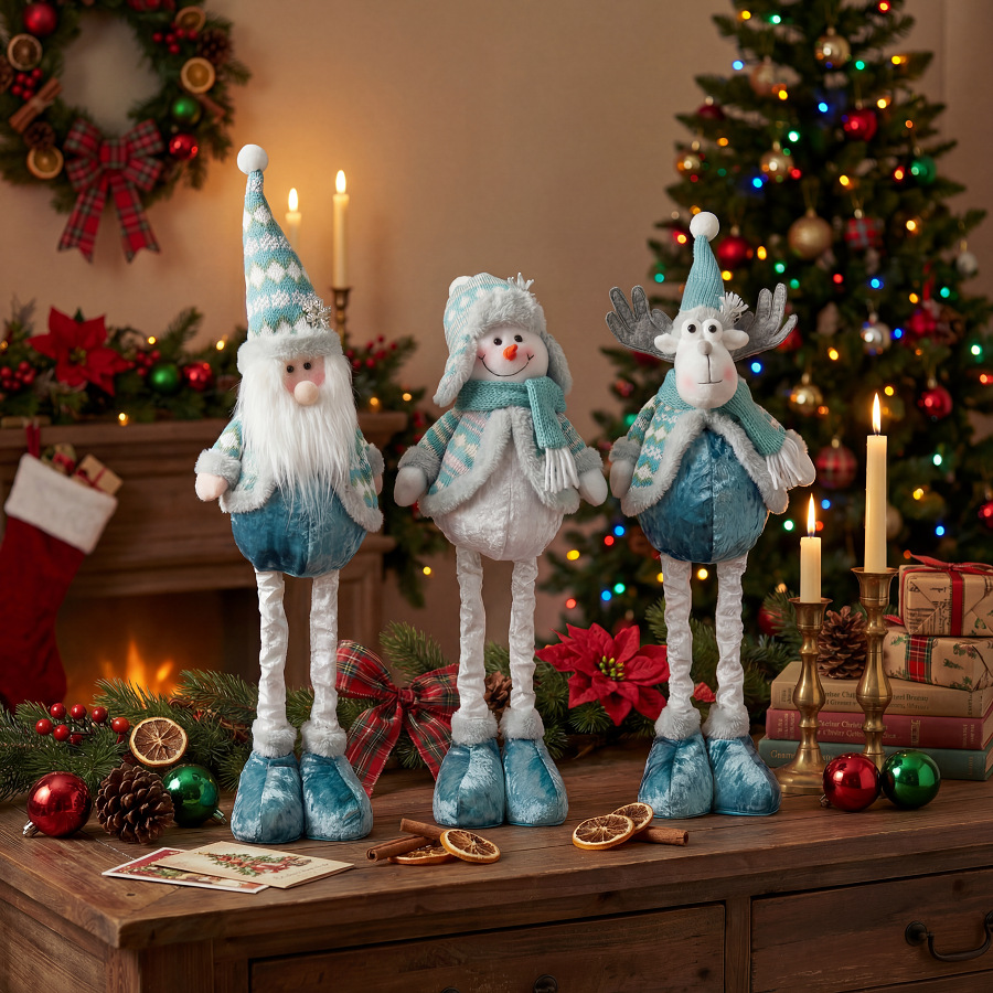 Navidad retráctil peluche ropa de punto Papá Noel muñeco de nieve reno Navidad muñeca creativa