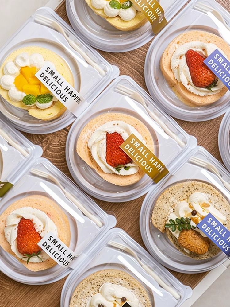 ins cake roll cutting packaging box single Swiss roll Hani roll pancake dessert mousse box baking packaging