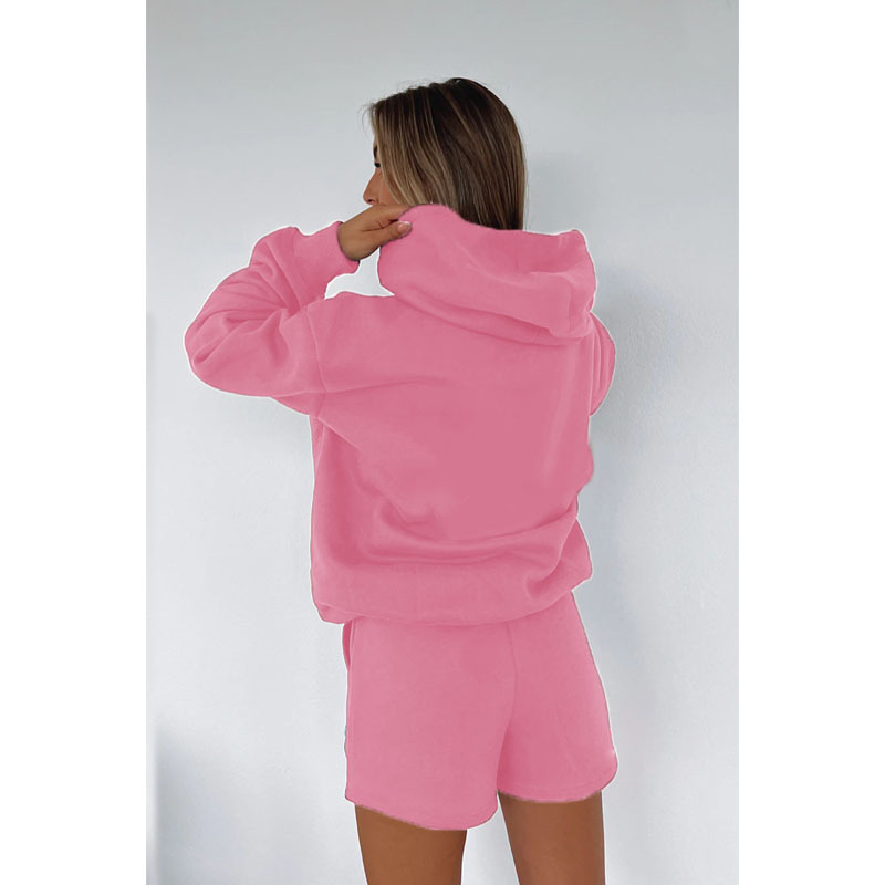 Autumn Winter Solid Color Hooded Pullover Long Sleeve Sweaters Women Clothing Shorts Suit