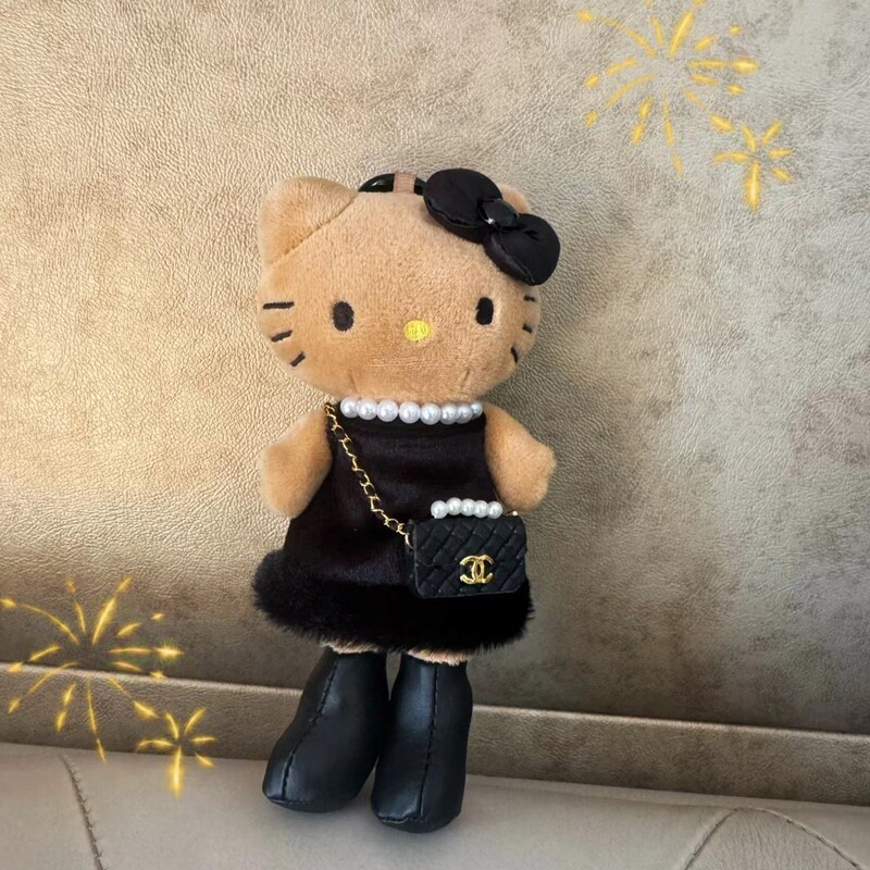 黑皮长腿小香风包包hellokitty小挂件书包挂饰品公仔毛绒女生玩偶|undefined
