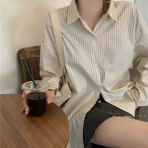 Women's Striped Shirt Korean Style Spring and Autumn New French Unique Design Sense Minority Versatile Relaxed Loose Long Sleeve Blouse