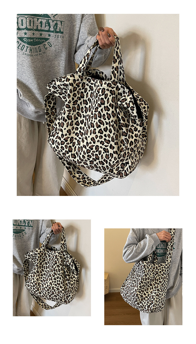 262g Weight Polyester Lining Material Zipper Closure Type Single Shoulder Strap Strap Type Tote Bag Bags Type Daily, Street Occasion Leopard Pattern All Seasons Season Women's Gender Streetwear Style Square Shape Large Size Women's Large Cloth Leopard Streetwear Zipper Tote Bag 2