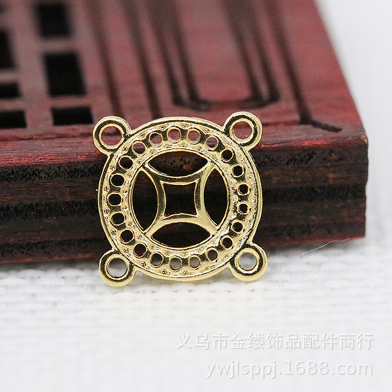 Yiwu Gold Ray color gold-plated DIY four-hole copper coin link hairpin tassel headdress hand-made hairpin accessories B2321
