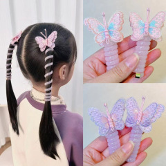 子供の蝶結びの電話線の髪のひもの甘い女の子は髪の飾りの女の子を傷つけません。