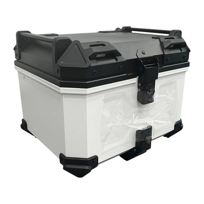 45L X Embossed Abs Plastic Motorcycle trunk - 45l-double-lock-black-and-white-quick-release