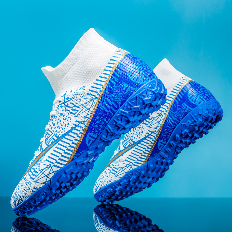 Zapatos de fútbol de caña alta transfronterizos, hombres y mujeres, niños, clavos rotos en césped artificial, zapatos de entrenamiento de competición para estudiantes con clavos largos 2398