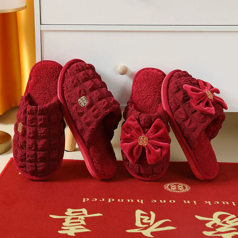 Festive red winter slippers for bride, for beloved