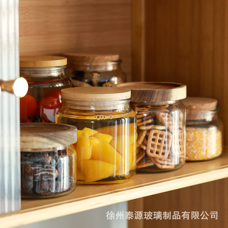Transfronterizo 500ml vidrio transparente brillante tanque de sellado de la cocina doméstica té condimento de almacenamiento de productos secos