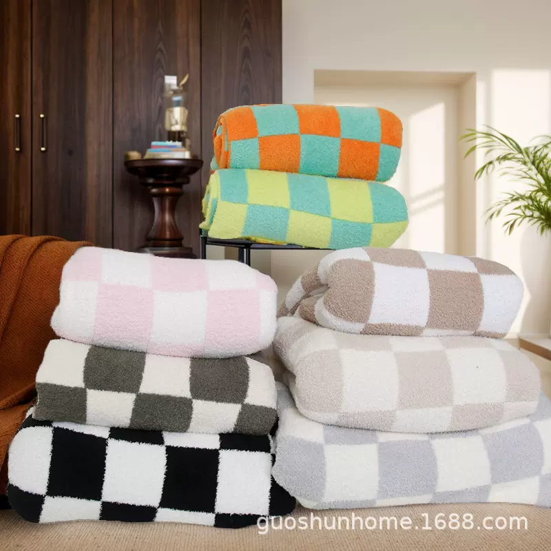 半边绒毯子格子沙发床空调毯午睡北欧ins毛茸茸保暖定制针织盖毯