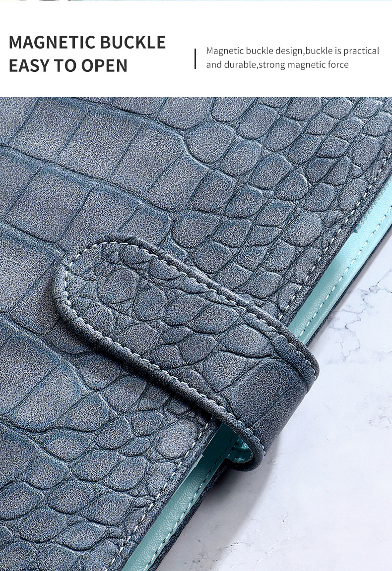 A6 neue Krokodil farbe 6 Ringbuch Pu Clip-On Notebook Leder Lose blatt Notebook Cover Notebooks Journal Briefpapier – Detail 10