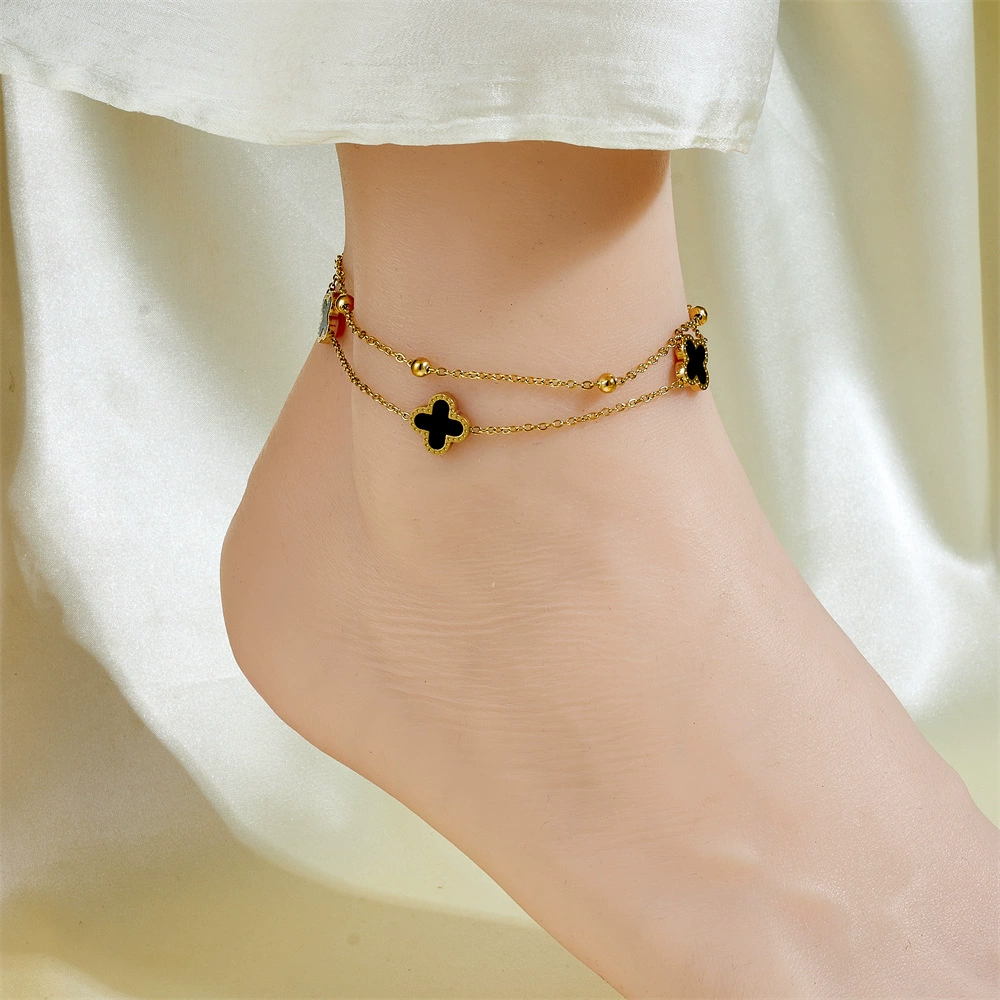 Ankle bracelet, chain, golden fashionable sexy accessory stainless steel, simple and elegant design, light luxury style, internet celebrity, 750 sample gold