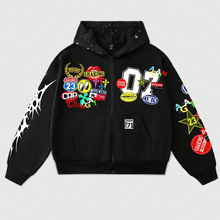 尚谷男装|跨境工厂专供男士重磅溯源棉卫衣连帽烫晶拉链外套冬季