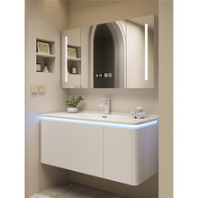 奶油风浴室柜一体盆 家庭装修卫生间洗漱台酒店公寓智能卫浴柜