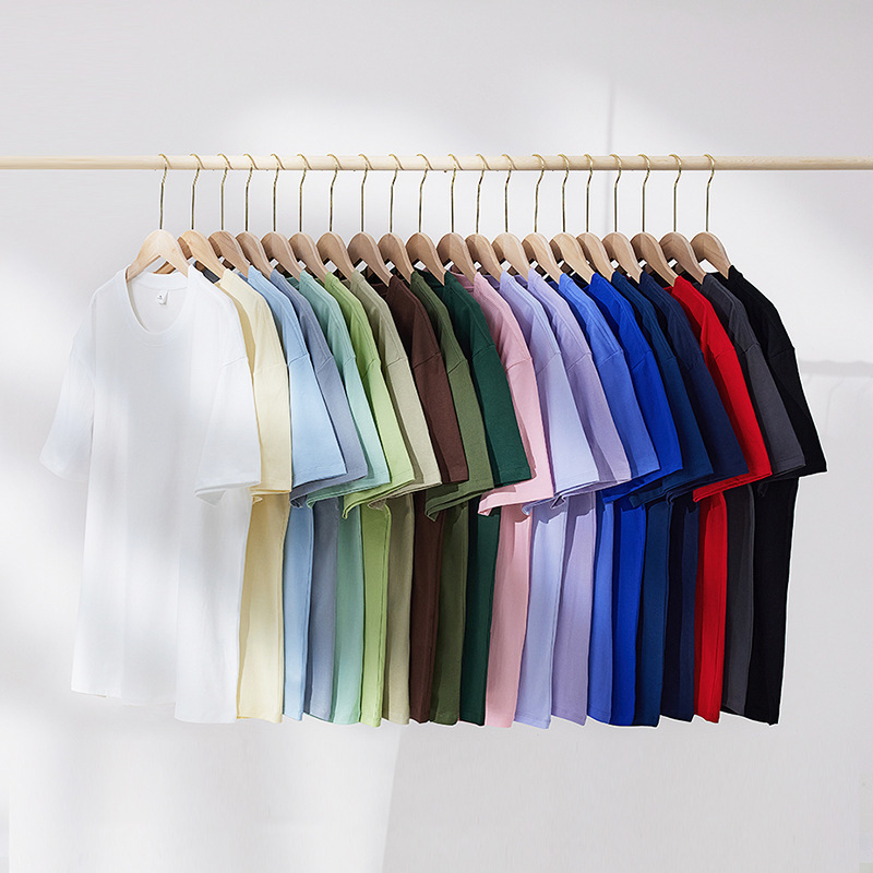 Summer Cotton 230g Heavy Short-sleeved T-shirt Men's Solid Color Loose Casual Inner Crewneck Base Shirt Trendy T-shirt