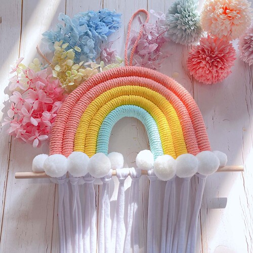 ins Nordic style rainbow tassel hair ball hair accessories hairpin storage braided children's room decorations wall decorations