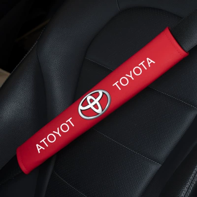 Leather Comfortable Breathable Seatbelt — Seat belt shoulder pad - toyota-sport-red-pair-6x38cm