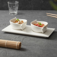 厂家德化陶瓷菜碟甜品碟轻奢高档小吃碟子火锅酱料碟双耳底托套装