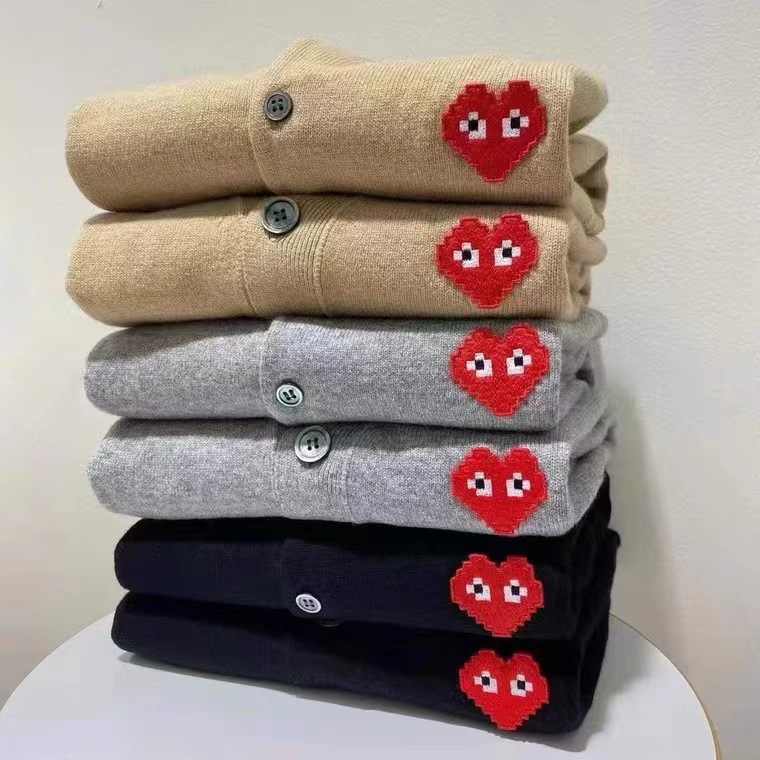 Playcdg Kawauchi Invader Joint Embroidered Heart Couple Wool Cardigan Fine Wool Long-Sleeve Inner Wear Playcdg Kawauchi Invader Joint Embroidered Heart Couple Wool Cardigan Fine Wool Long-Sleeve Inner Wear