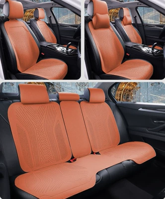 Four Seasons Pad: Seat Cushion, Semi-Covered, Non-Slip - vibrant-orange-full-car-5-seats-2-neck-pillows-5-headrests-seat-cushion