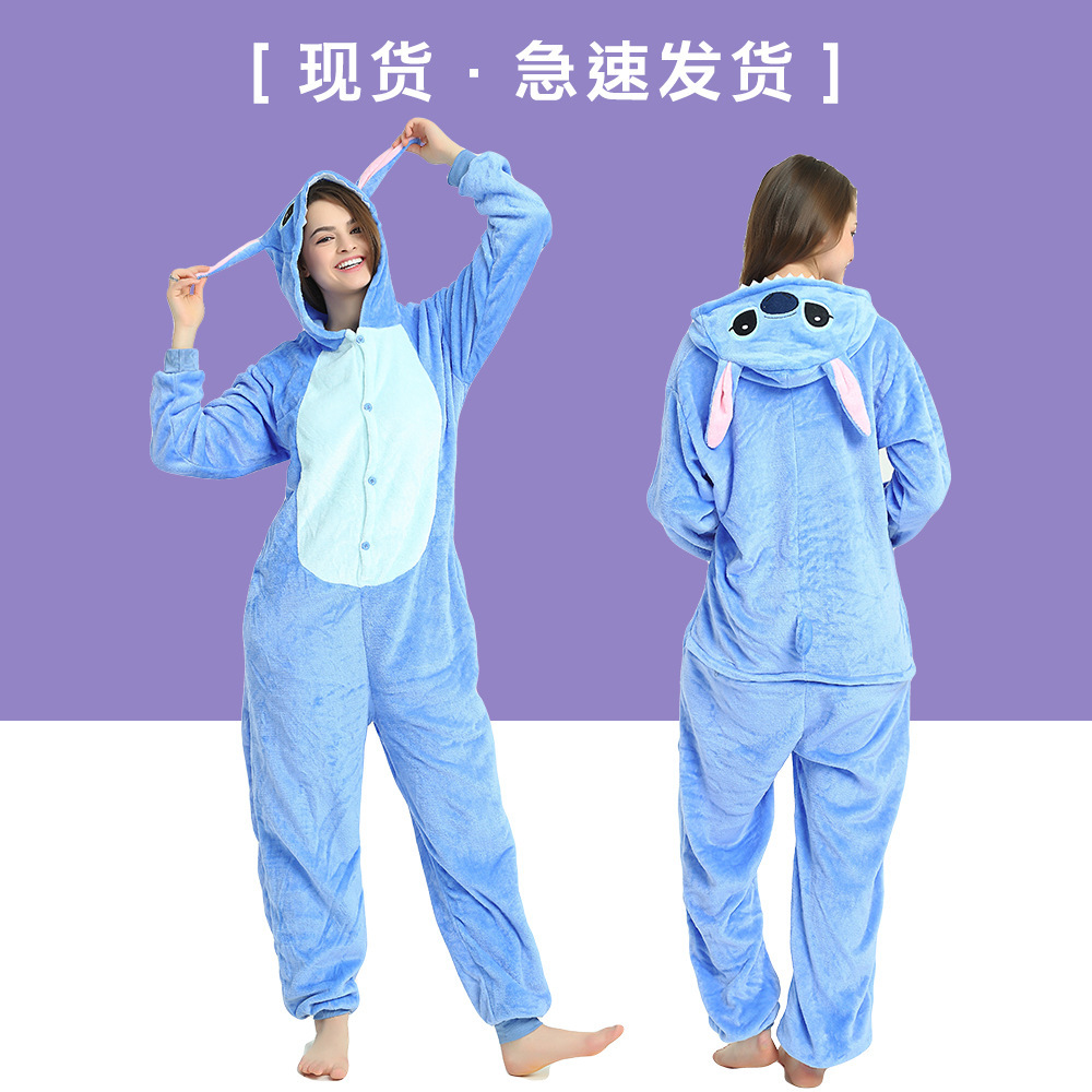 Animal de una sola pieza pijamas dibujos animados franela puntada hombres y mujeres de invierno cálido coral al por mayor engrosada terciopelo pareja