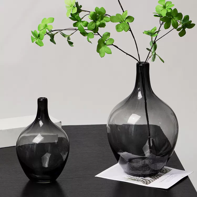 现代简约大肚瓶小口大肚吊钟玻璃花瓶透明插花水培瓶客厅落地摆件