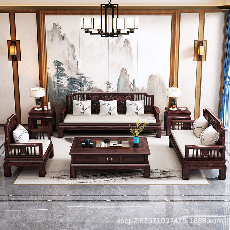 New Chinese-style Ebony Wood Solid Wood Sofa Combination for Winter and Summer Dual-use Simple Small Apartment Corner Imperial Concubine Sofa for Living Room