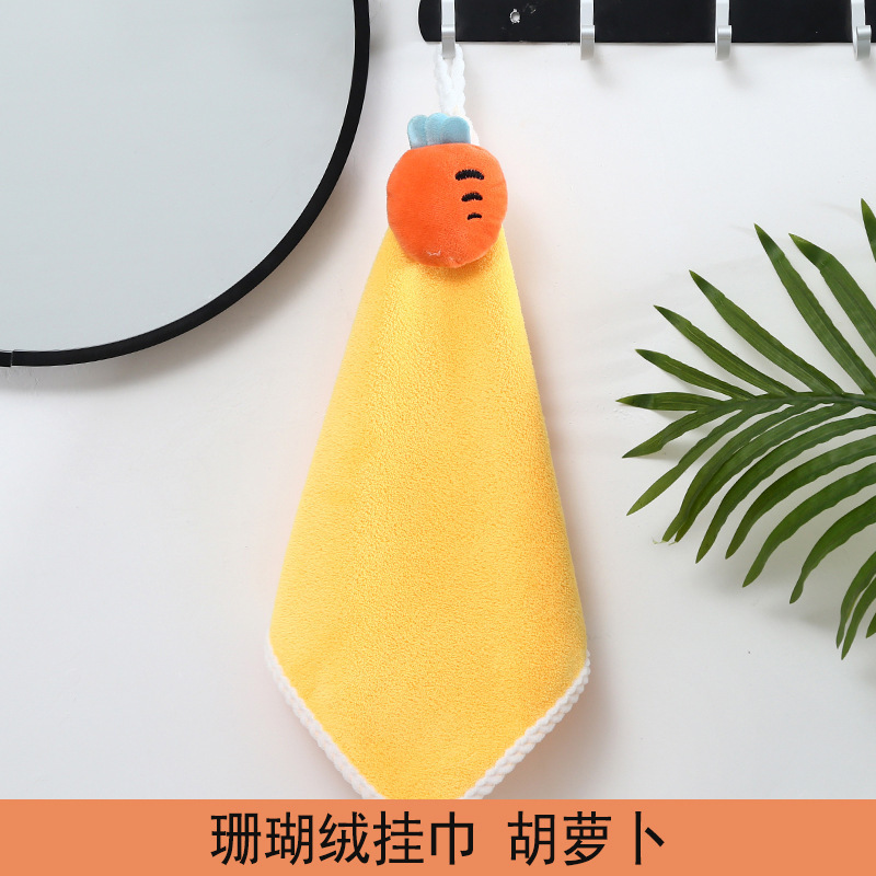 加厚家用卫生间厨房擦手巾挂式可爱卡通珊瑚绒吸水抹布儿童擦手布|undefined